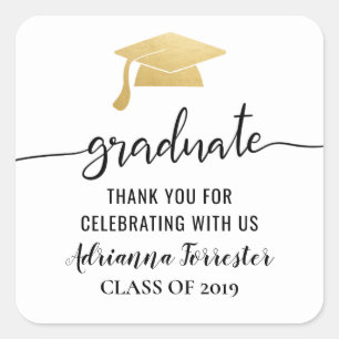 Typography Gold Graduate Hat   Thank You Square Sticker