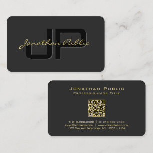 Typography Gold Text Name QR Code Script Luxury Business Card