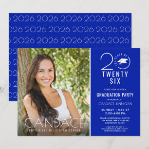  Typography Grad Cap Royal Blue Invitation