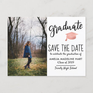 Typography Graduate Hat   Save The Date Photo Announcement Postcard