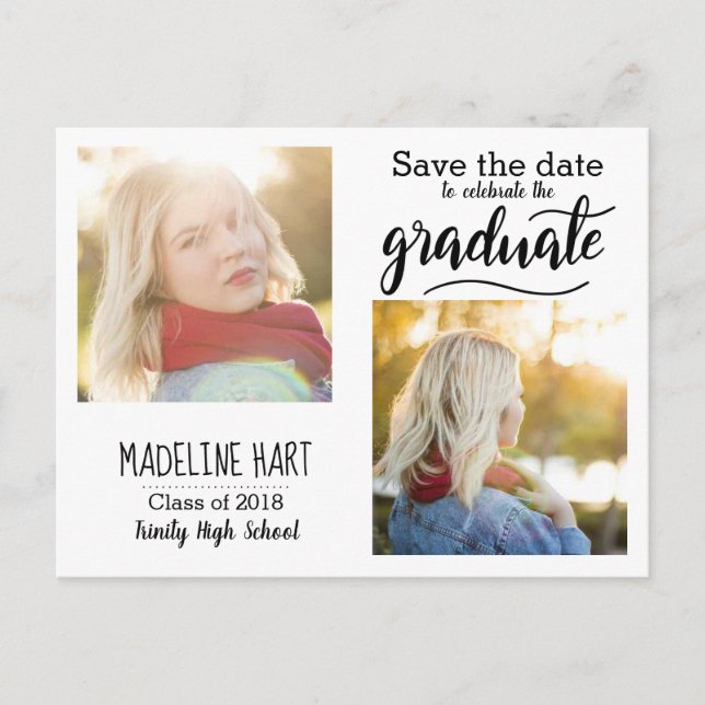 Typography Graduate | Save The Date Two Photo Announcement Postcard (Front)