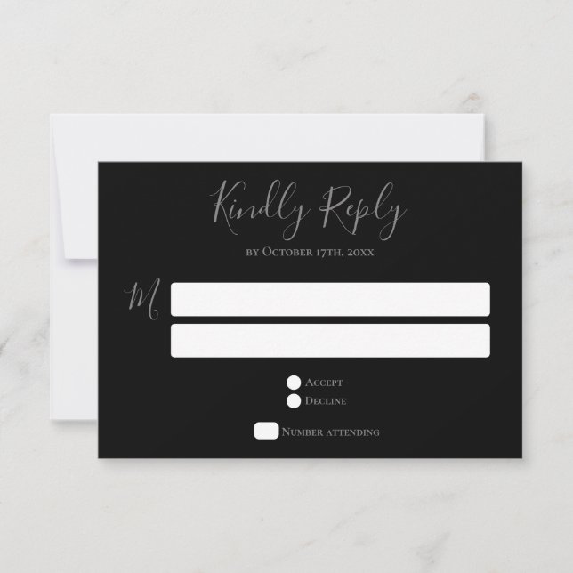 Typography Grey Black Wedding RSVP Card (Front)