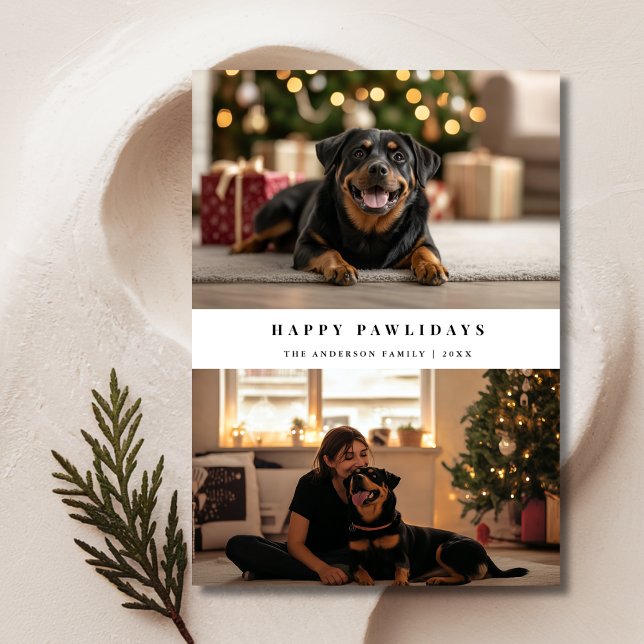 Typography Happy Pawlidays Pet Dog Christmas Photo Holiday Card (Creator Uploaded)