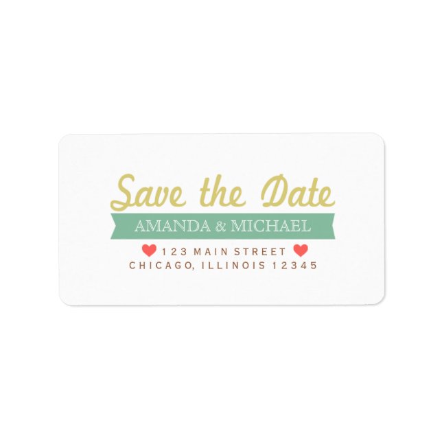 Typography Heart Save the Date Label (Front)