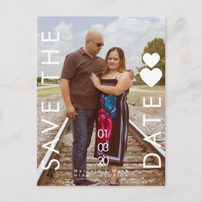 Typography Hearts Save The Dates Photo Postcard (Front)