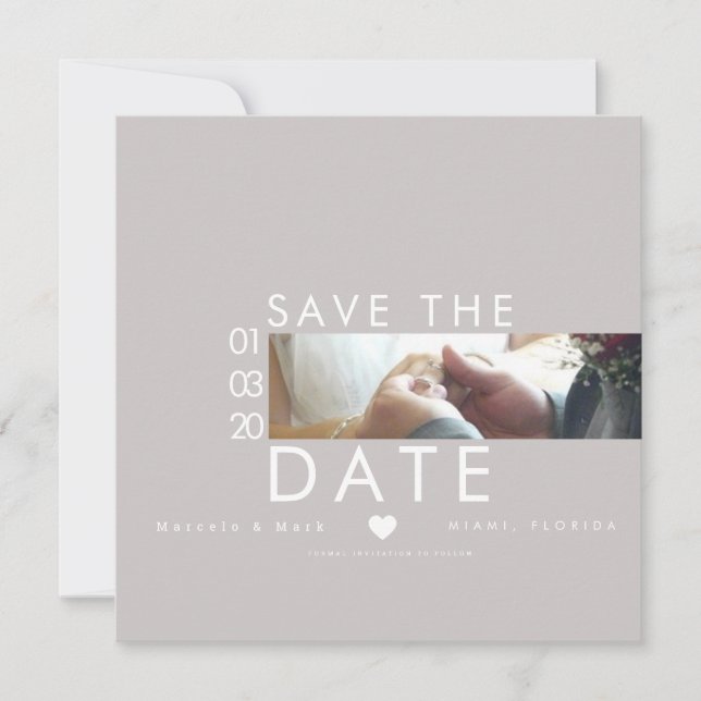 Typography Hearts Save The Dates Thin Photo  Postc Card (Front)