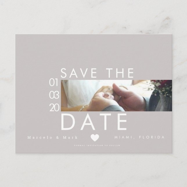 Typography Hearts Save The Dates Thin Photo  Postcard (Front)