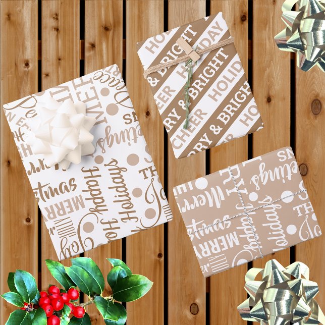 Typography Holiday Assortment Neutral Modern Wrapping Paper Sheet (Creator Uploaded)