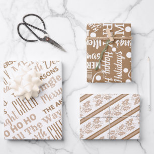 Typography Holiday Neutral Modern Assortment Wrapping Paper Sheet