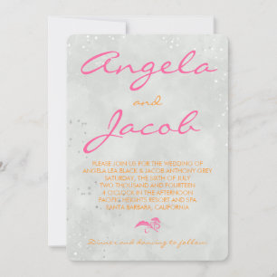 Typography Hot Pink Orange Grey Wedding Invitation
