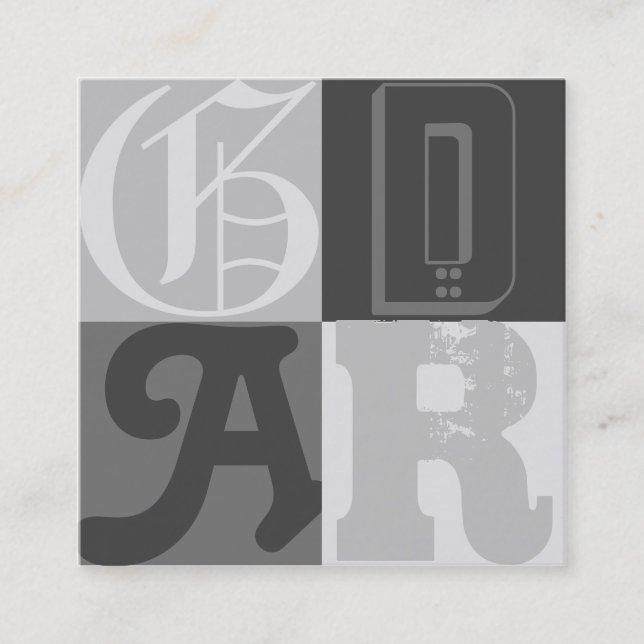 Typography in Grey Designer Square Business Card (Front)