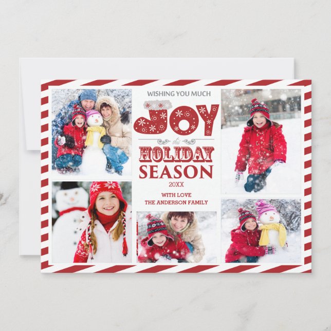 Typography Joy 5 Photo Christmas Holiday Card (Front)