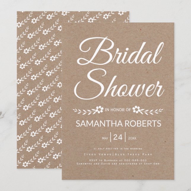Typography kraft paper bridal shower wedding invitation (Front/Back)
