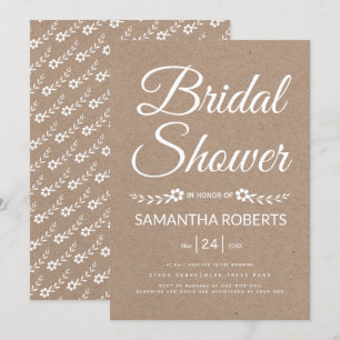 Typography kraft paper bridal shower wedding invitation