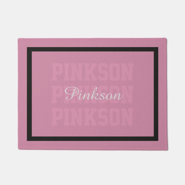 Typography Lastname Pink Repeated Doormat (Front)