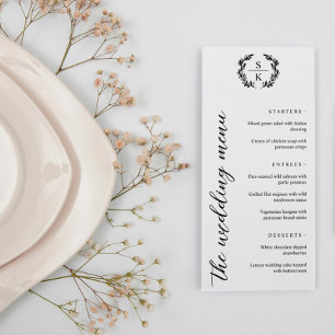 Typography Laurel Wreath Monogram Wedding Menu