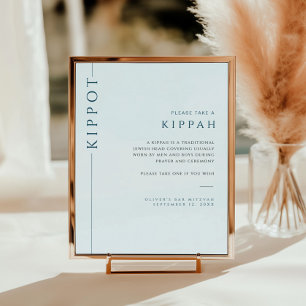Typography Light Blue Bar Mitzvah Kippah Sign