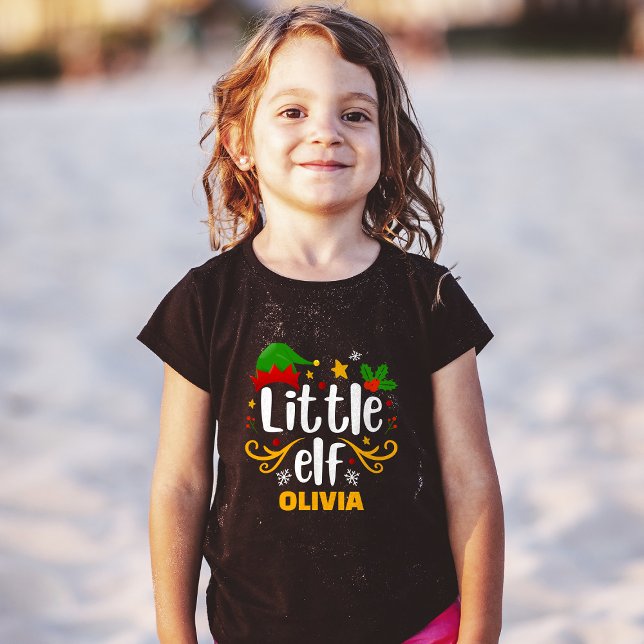 Typography Little Elf Fun Family Matching T-Shirt (Creator Uploaded)