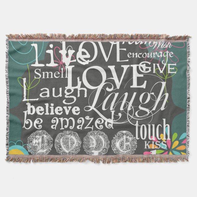 Typography Live and Laugh Throw Blanket (Front)