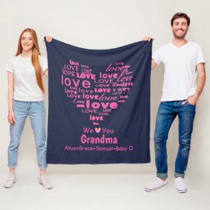 Typography Love Heart "We Love You" Personalised Fleece Blanket