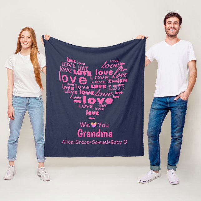 Typography Love Heart "We Love You" Personalised Fleece Blanket (In Situ)