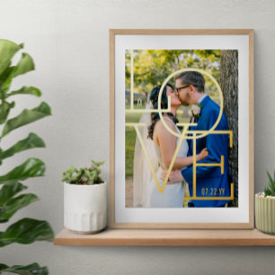 Typography Love Initials Wedding Date Photo Foil Prints