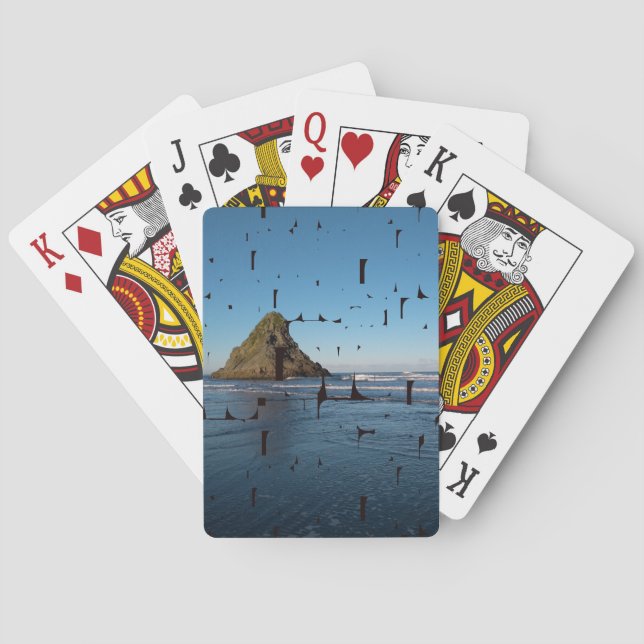 Typography LOVE Mask Custom Seascape Photo  Playing Cards (Back)