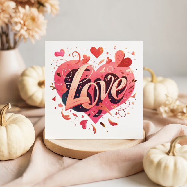 Typography Love Pink Heart Valentine's Day Card (Creator Uploaded)