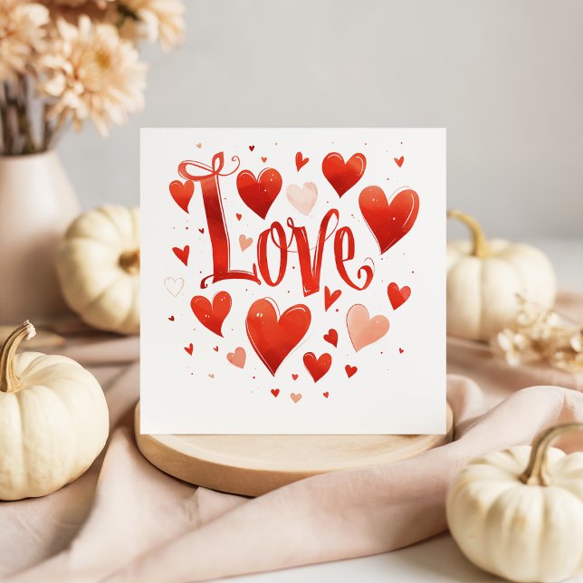 Typography Love Red Hearts Valentine's Day Card (Creator Uploaded)