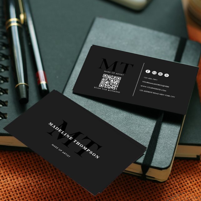 Typography Luxury Black Dark Grey Monogram QR code Business Card (Creator Uploaded)