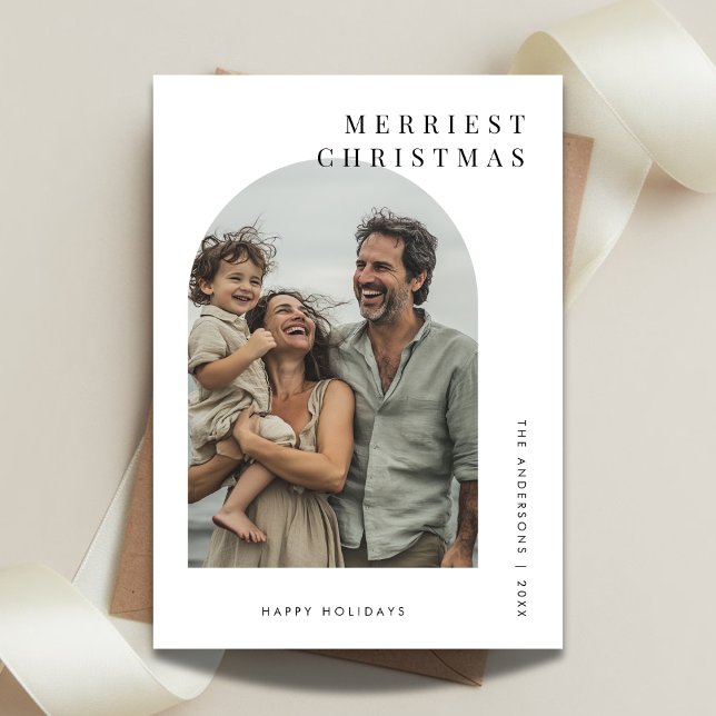 Typography Merriest Christmas Family Arch Photo Holiday Card (Creator Uploaded)