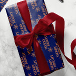 Typography Merry & Bright gold navy Christmas Wrapping Paper<br><div class="desc">Christmas elegant modern Merry & Bright typography with gold copper snowflakes pattern dark navy blue wrapping paper.</div>