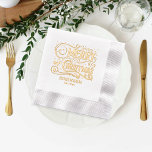 Typography Merry Christmas Family Name Date Foil Napkins<br><div class="desc">"Merry Christmas" typography,  deer and snowflakes winter scene design with family name and date established.</div>