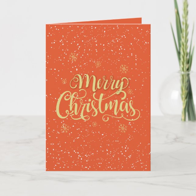 Typography Merry Christmas Orange and Gold Holiday Card (Front)
