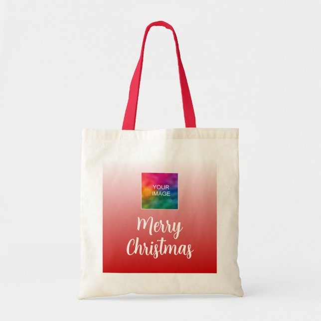 Typography Merry Christmas With Your Photo or Logo Tote Bag (Front)