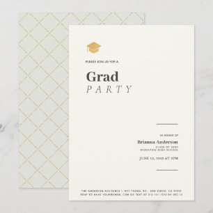 Typography Minimalist Beige Gold Graduation Party Invitation