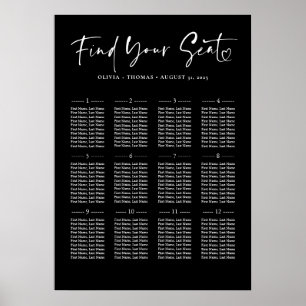 Typography Modern Black Wedding Seating Chart