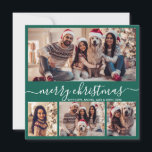 Typography Modern Green 5 Photo Collage Christmas Holiday Card<br><div class="desc">Modern Minimalist Elegant Calligraphy Green 5 Photo Collage Merry Christmas Calligraphy Script Holiday Card. This festive, mimimalist, whimsical holiday card template features pretty four (4) photo collage on front, 1 photo on back side and says „Merry Christmas” greeting text, which is written in a beautiful hand lettering swirly swash-tail font...</div>
