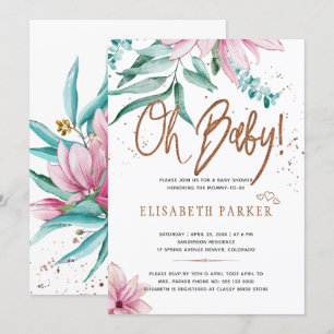 Typography modern oh baby floral baby shower invitation