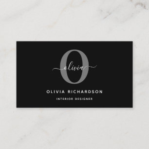 Typography Monogram Script Name Black White Grey Business Card