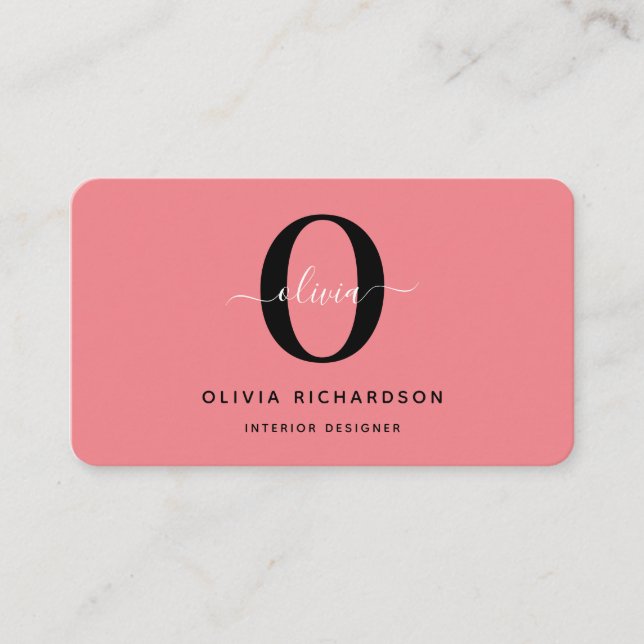 Typography Monogram Script Name Black White Pink Business Card (Front)