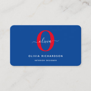 Typography Monogram Script Name Blue White Red Business Card
