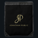 Typography Monogram Template Faux Gold & Black Drawstring Bag<br><div class="desc">Custom Modern Elegant Faux Gold Typography Monogram Template Drawstring Backpack Bag.</div>
