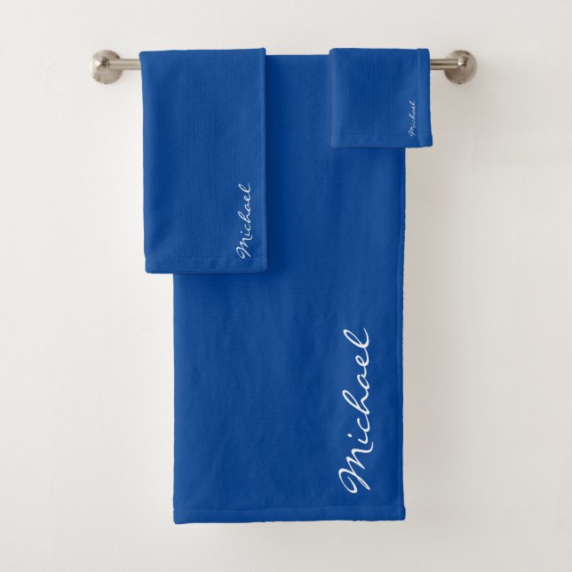 Typography Name Modern Template Elegant Deep Blue Bath Towel Set (Insitu)