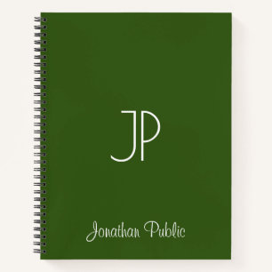 Typography Name Monogram Forest Green Softcover Notebook