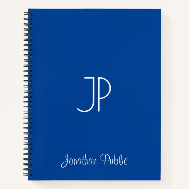 Typography Name Template Monogram Deep Blue Notebook (Front)