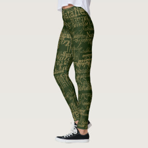 Typography names pattern personalised on green leggings