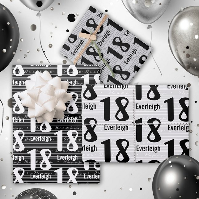 Typography Numbers 18th Birthday Wrapping Paper Sheet (Creator Uploaded)