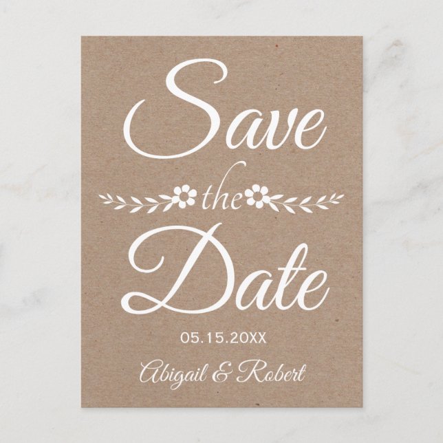 Typography on kraft paper wedding Save the Date Announcement Postcard (Front)