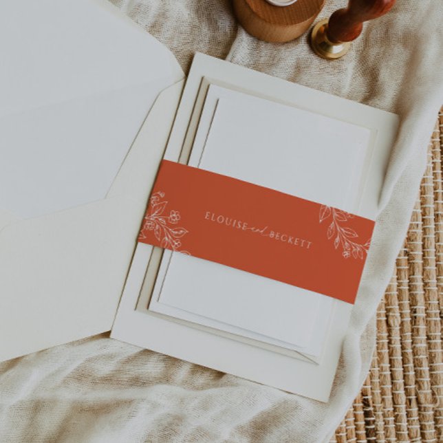 Typography Orange Floral Wedding Invite Belly Band Invitation Belly Band (Creator Uploaded)